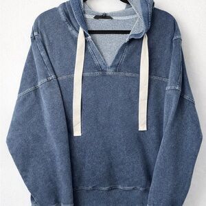 Jane Delancey Blue Washed Hoodie Pullover Cozy Casual Sweatshirt XL